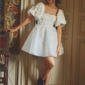 Anthropologie BHLDN Ivory Puff Sleeve Dress